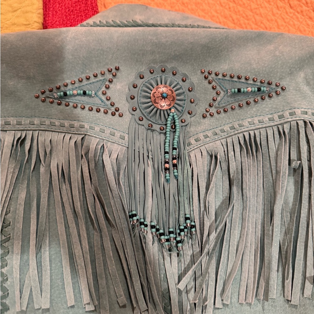 Scully Teal Leather Fringe Jacket - Picture 4 of 5